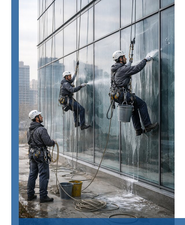 Промышленная мойка панорамных окон на высоте в Стрежевом