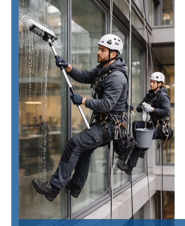 Профессиональная мойка витражей промышленными альпинистами в Стрежевом