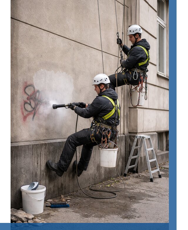 Удаление граффити с фасада в Стрежевом от 4588 р. | ВЫСОТНИК-Стж