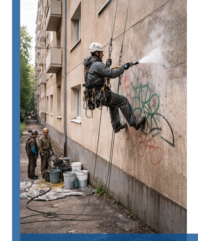 Удаление граффити с фасада в Стрежевом без следов и повреждений