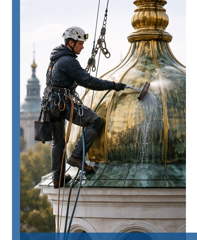 Профессиональная мойка куполов и шпилей высотными альпинистами в Стрежевом