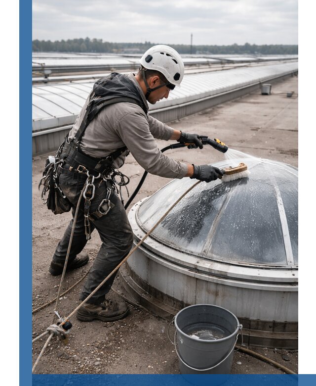 Мойка зенитных фонарей на кровле для промышленных объектов в Стрежевом