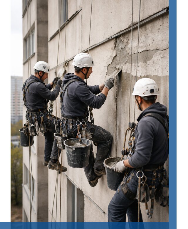 Ремонт бетонных элементов фасада в Стрежевом от 2549 р. | ВЫСОТНИК-Стж