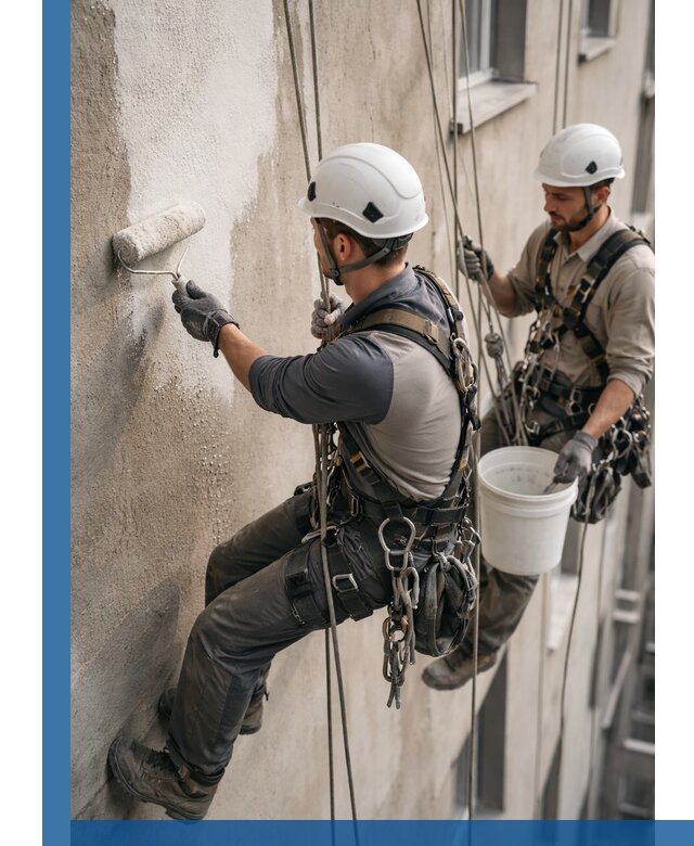 Грунтовка фасада на высоте в Стрежевом промышленными альпинистами