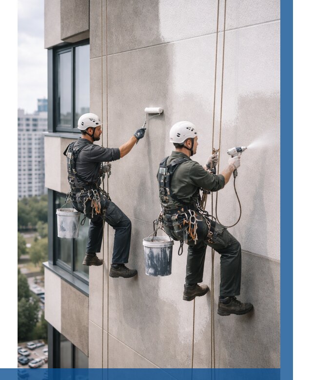 Покраска фасада альпинистами в Стрежевом от 306 р. | ВЫСОТНИК-Стж