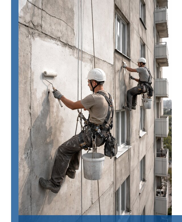 Покраска бетонного фасада в Стрежевом для жилых и промышленных объектов