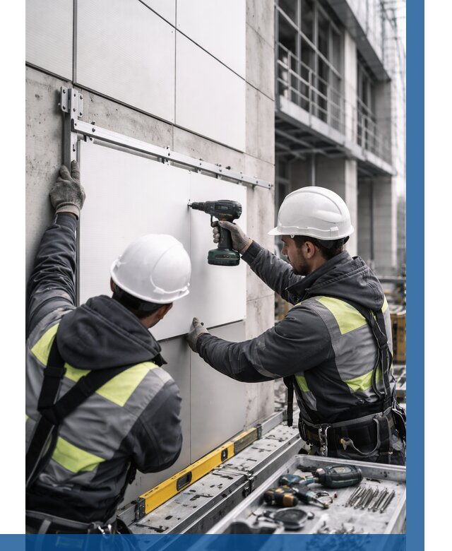 Монтаж композитных панелей фасада в Стрежевом от 2549 р. | ВЫСОТНИК-Стж