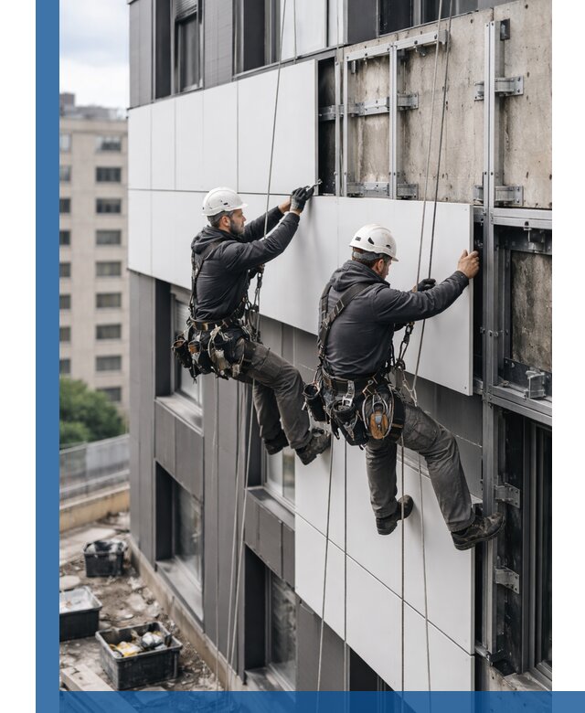 Монтаж композитных панелей фасада в Стрежевом под ключ