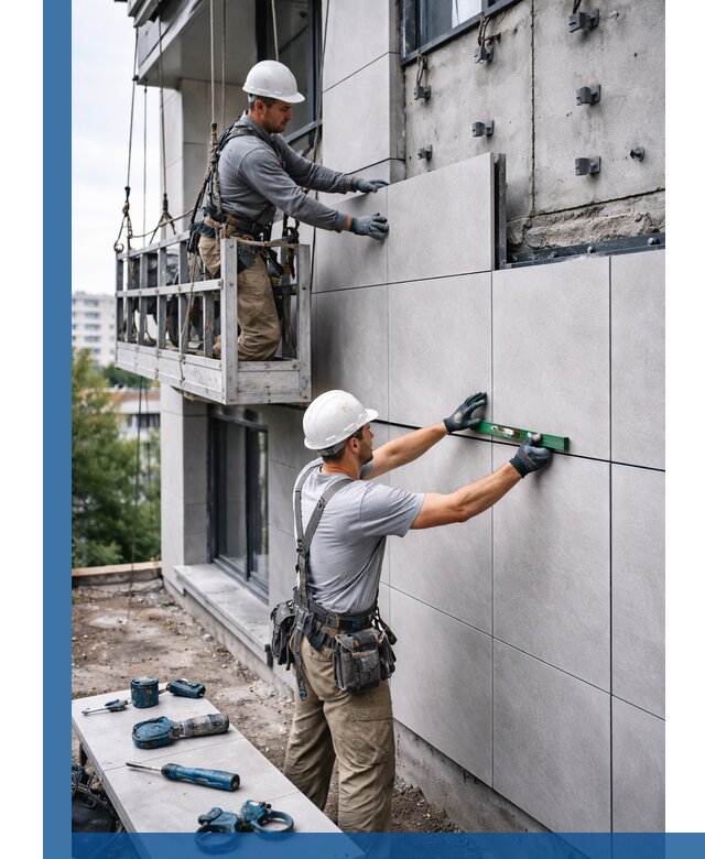 Монтаж керамогранита на фасад в Стрежевом под ключ с гарантией качества