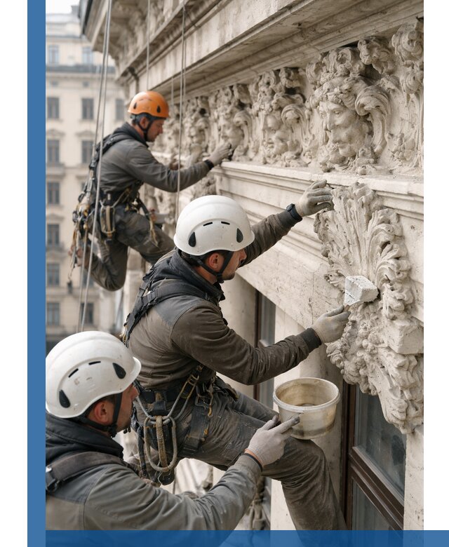 Реставрация фасадной лепнины с высотными работами в Стрежевом