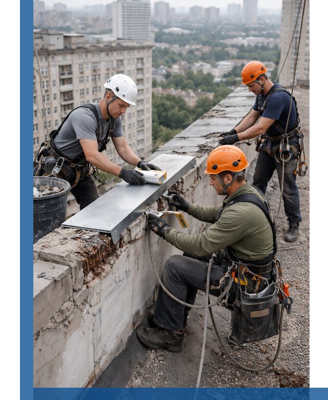 Ремонт парапета на кровле в Стрежевом, высотные работы с гарантией