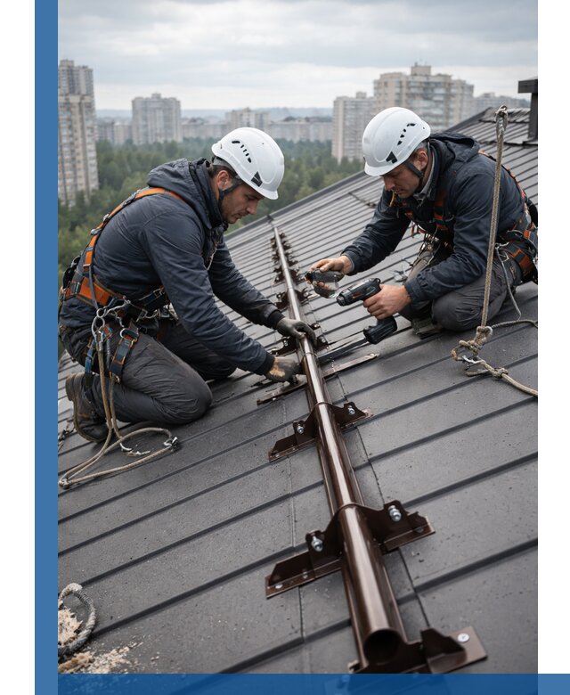 Монтаж снегозадержателей на кровле зданий в Стрежевом под ключ