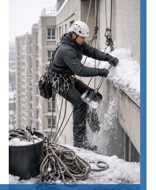 Очистка карнизов от снега в Стрежевом от 306 р. | ВЫСОТНИК-Стж