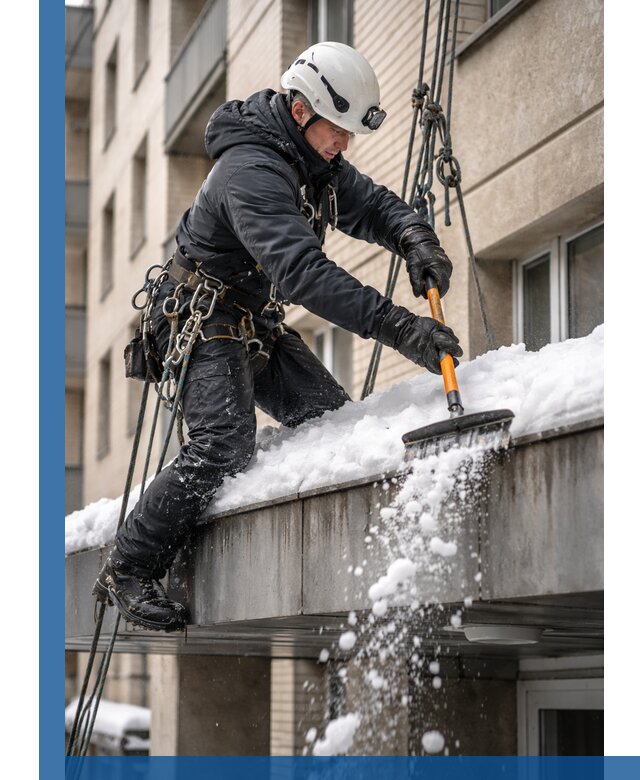 Очистка козырьков от снега в Стрежевом круглогодично безопасно