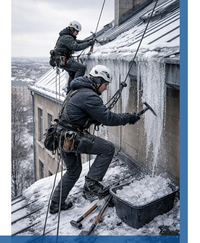 Удаление наледи с кровли в Стрежевом от 5607 р. | ВЫСОТНИК-Стж