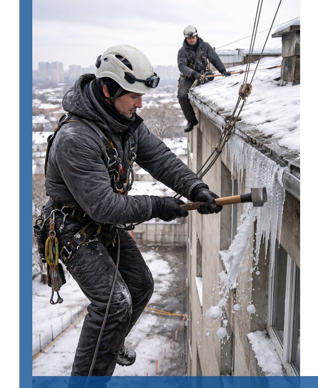Сбивание и удаление сосулек с крыши в Стрежевом безопасно
