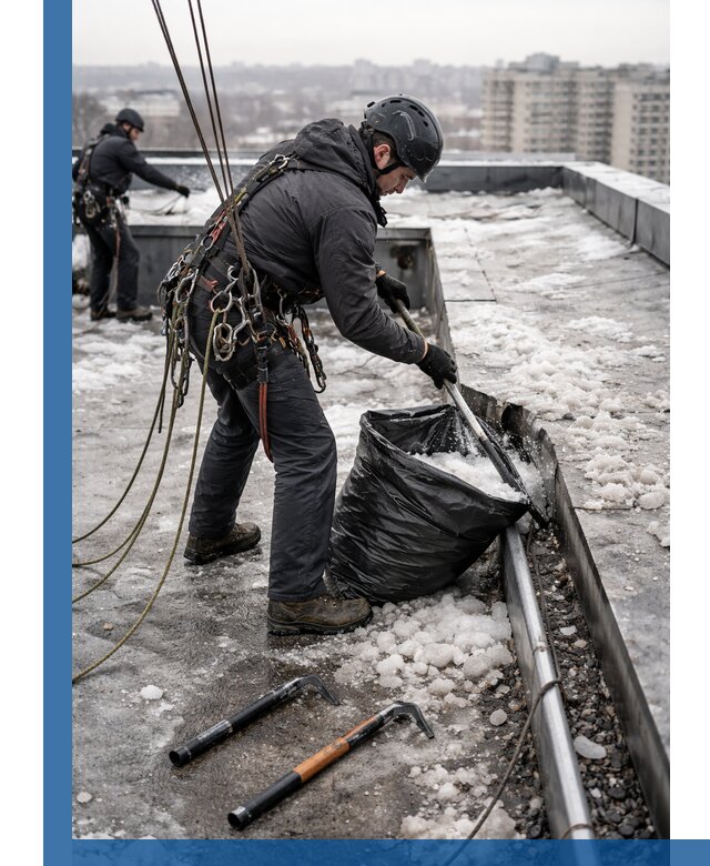 Аварийная очистка кровли в Стрежевом от промальпинистов