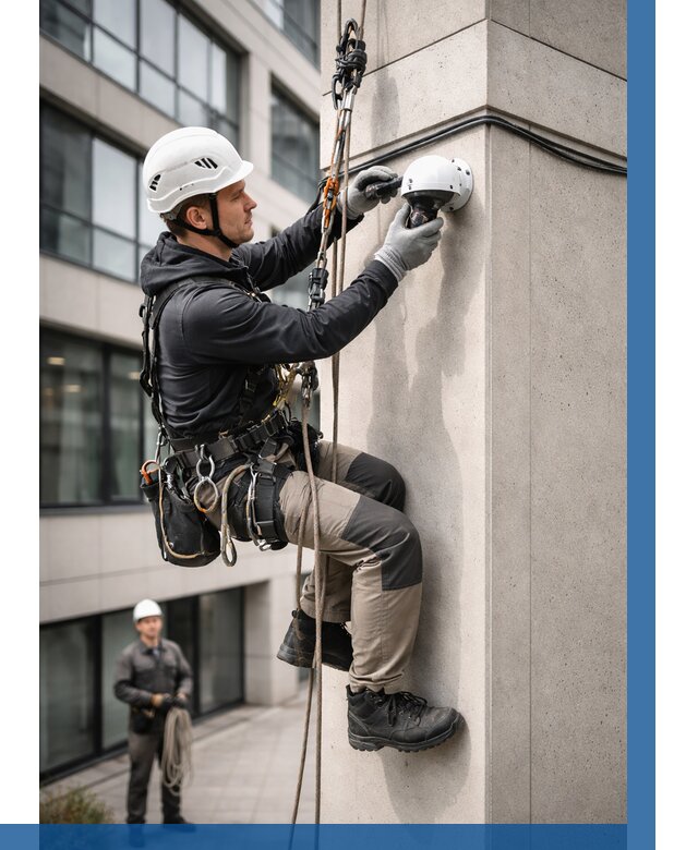 Монтаж камер видеонаблюдения на фасаде в Стрежевом от 8666 р.-ВЫСОТНИК-Стж