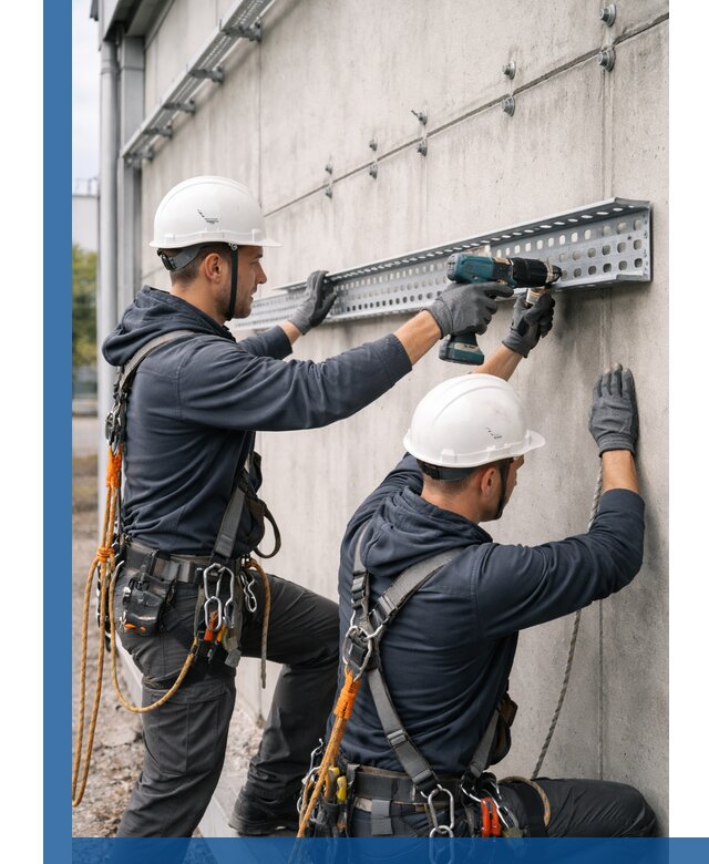 Монтаж кабельных лотков на фасаде зданий в Стрежевом с гарантией