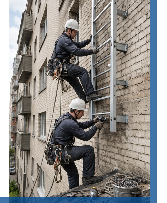 Монтаж пожарной лестницы в Стрежевом от 25488 р заказать у ВЫСОТНИК-Стж