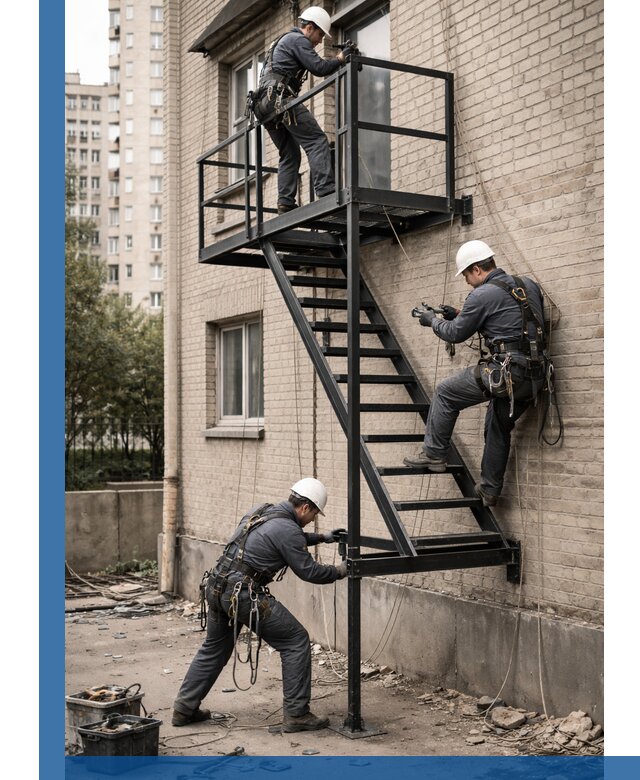 Монтаж пожарной лестницы в Стрежевом, установка и крепление