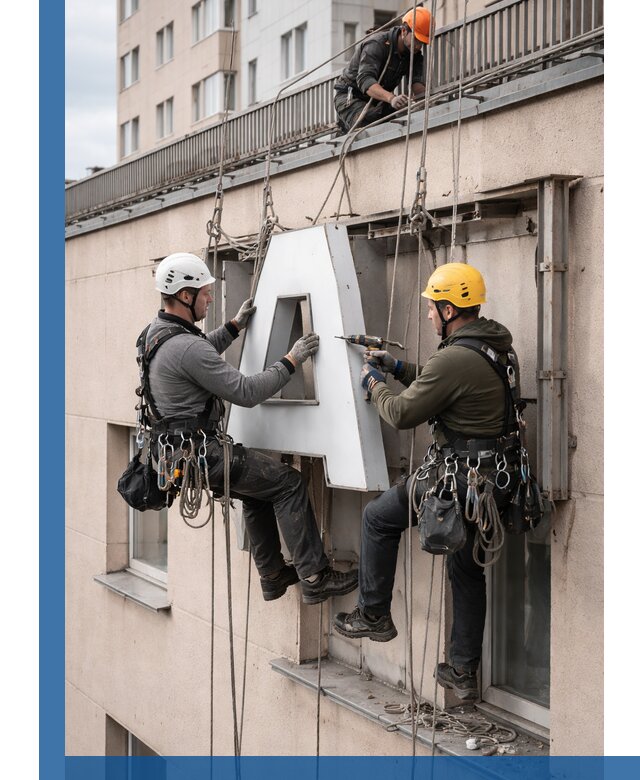 Ремонт и восстановление наружных вывесок на высоте в Стрежевом