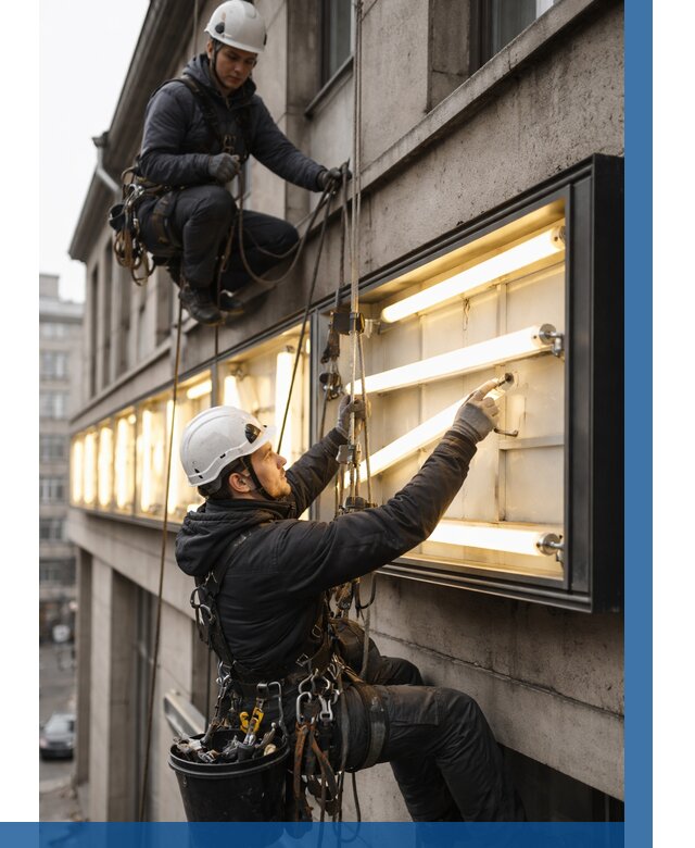 Замена ламп в вывеске в Стрежевом под ключ от 3568 р. | ВЫСОТНИК-Стж