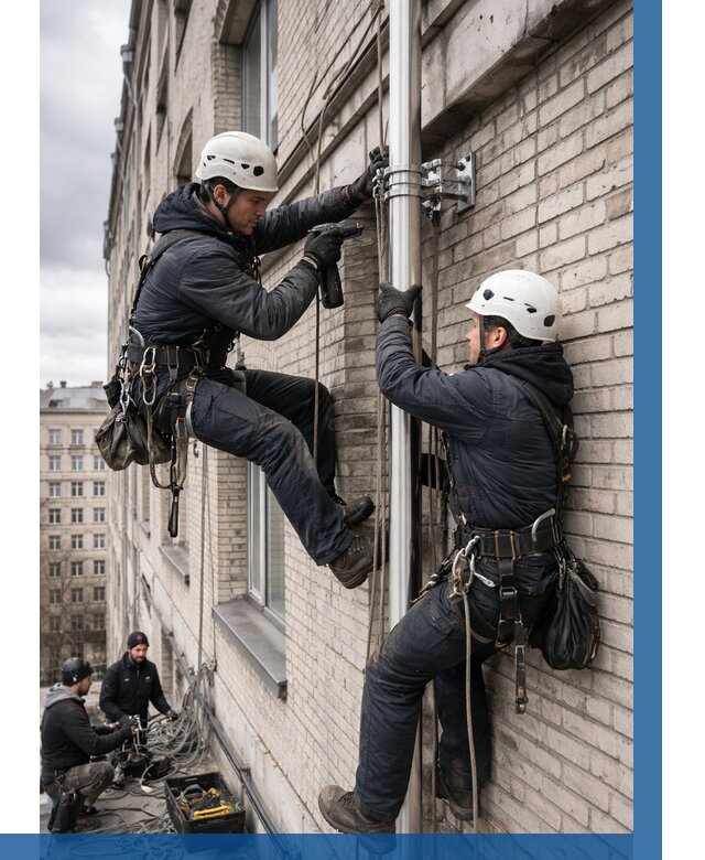 Монтаж флагштока на здании в Стрежевом от 6627 р. | ВЫСОТНИК-Стж