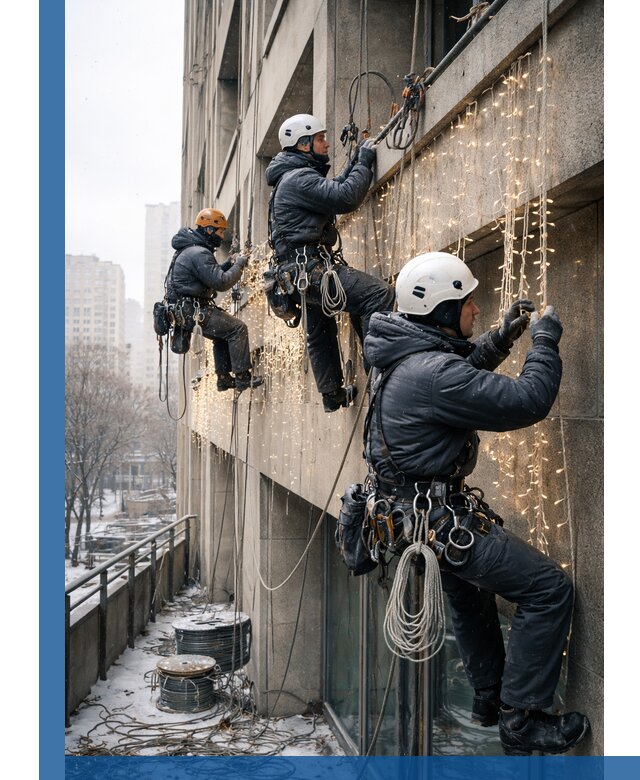 Монтаж новогодней иллюминации и украшение фасадов в Стрежевом