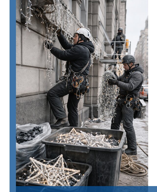 Демонтаж новогоднего оформления и гирлянд в Стрежевом