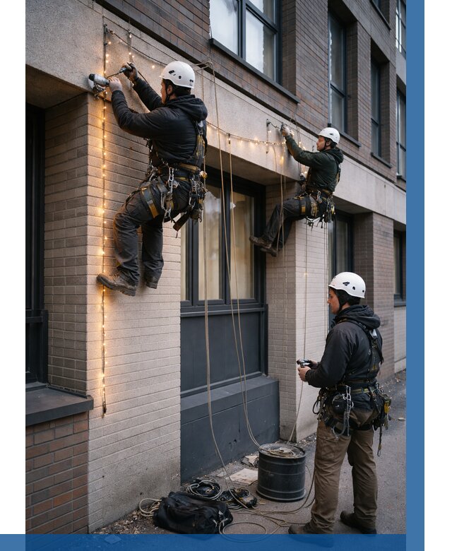 Монтаж гирлянд на фасаде в Стрежевом от 3568 р. | ВЫСОТНИК-Стж