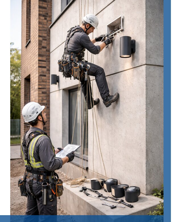 Монтаж фасадного освещения в Стрежевом от 2549 р. | ВЫСОТНИК-Стж