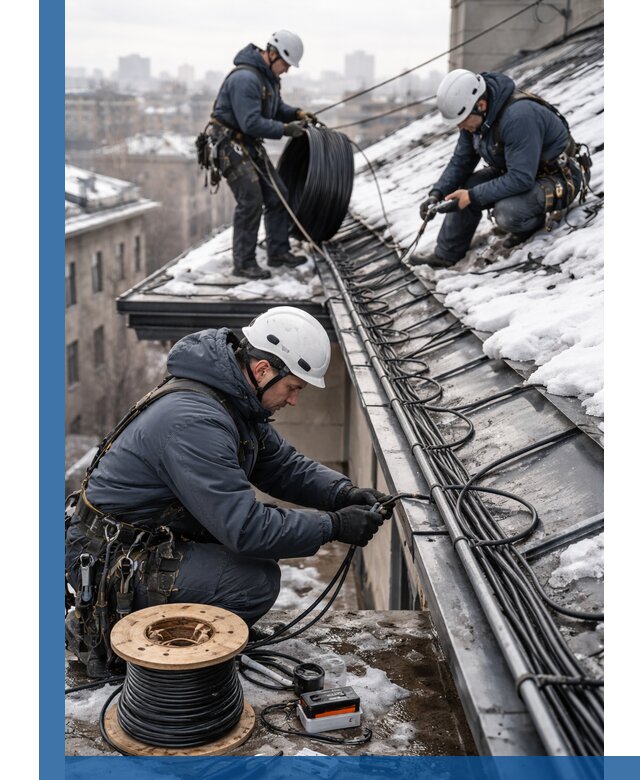 Монтаж греющего кабеля на кровле в Стрежевом под ключ