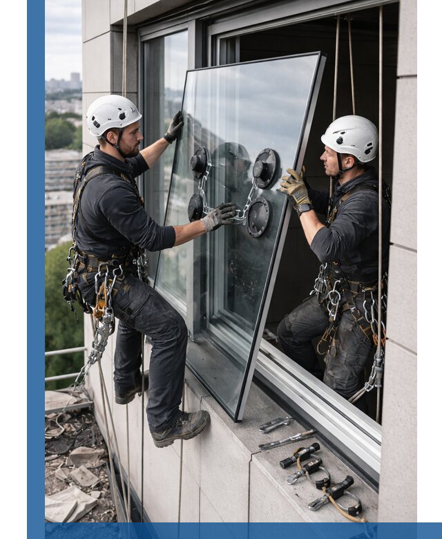 Замена стеклопакетов на высоте с промышленными альпинистами в Стрежевом