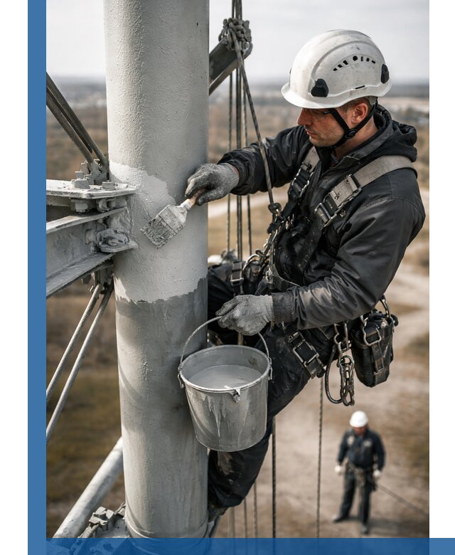 Покраска мачт связи в Стрежевом промышленными альпинистами