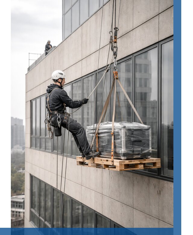 Спуск груза по фасаду в Стрежевом от 3568 р. | ВЫСОТНИК-Стж