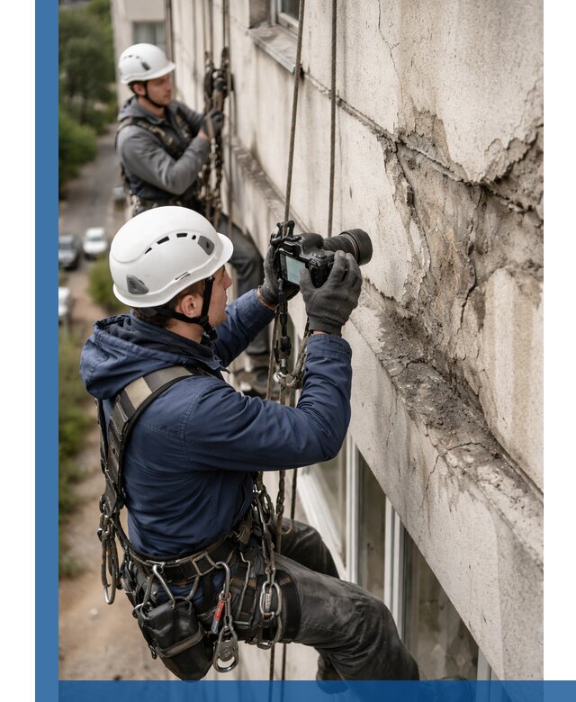 Фотофиксация дефектов фасада с высотной съемкой в Стрежевом